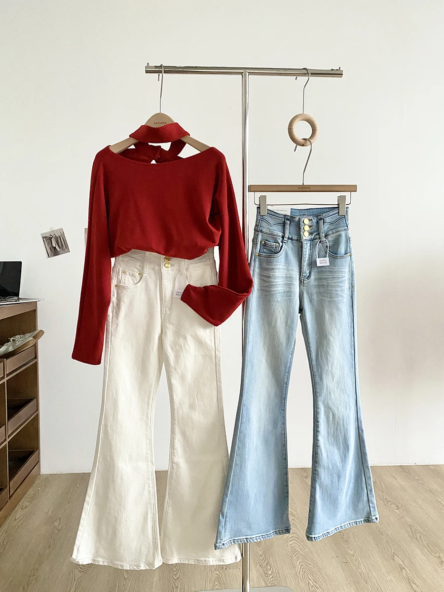

High Waist Fleece Lined Slim Fit Pure Color Women's Jeans Korean Style Simple Elegance Versatile Autumn Winter Fashion Commute