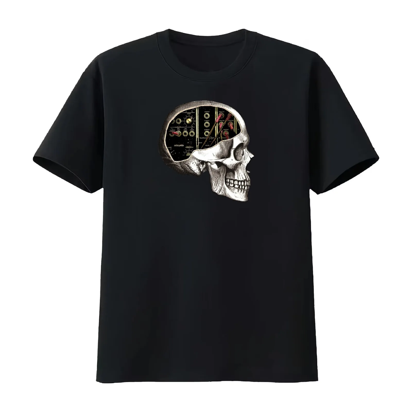 Analog Modular Synthesizer Skull for Synth Nerd T-Shirt Summer Casual Cotton Tee Oversized Streetwear Tops Unisex Men Women