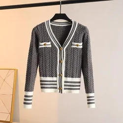 Women Clothing Knitted Cardigan Autumn Winter New Chic V-neck Button Knitwear Office Lady Daily Fashion Commute Sweaters