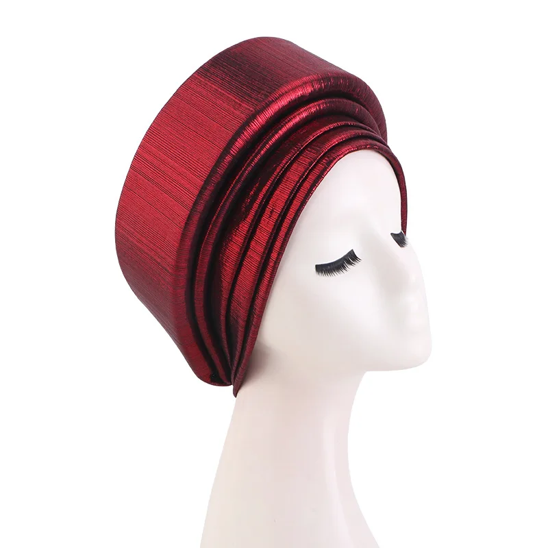 

Блестящая женская плиссированная многослойная африканская шапка-тюрбан, головной убор для женщин, для свадьбы и вечеринок, головной платок, головной убор для женщин