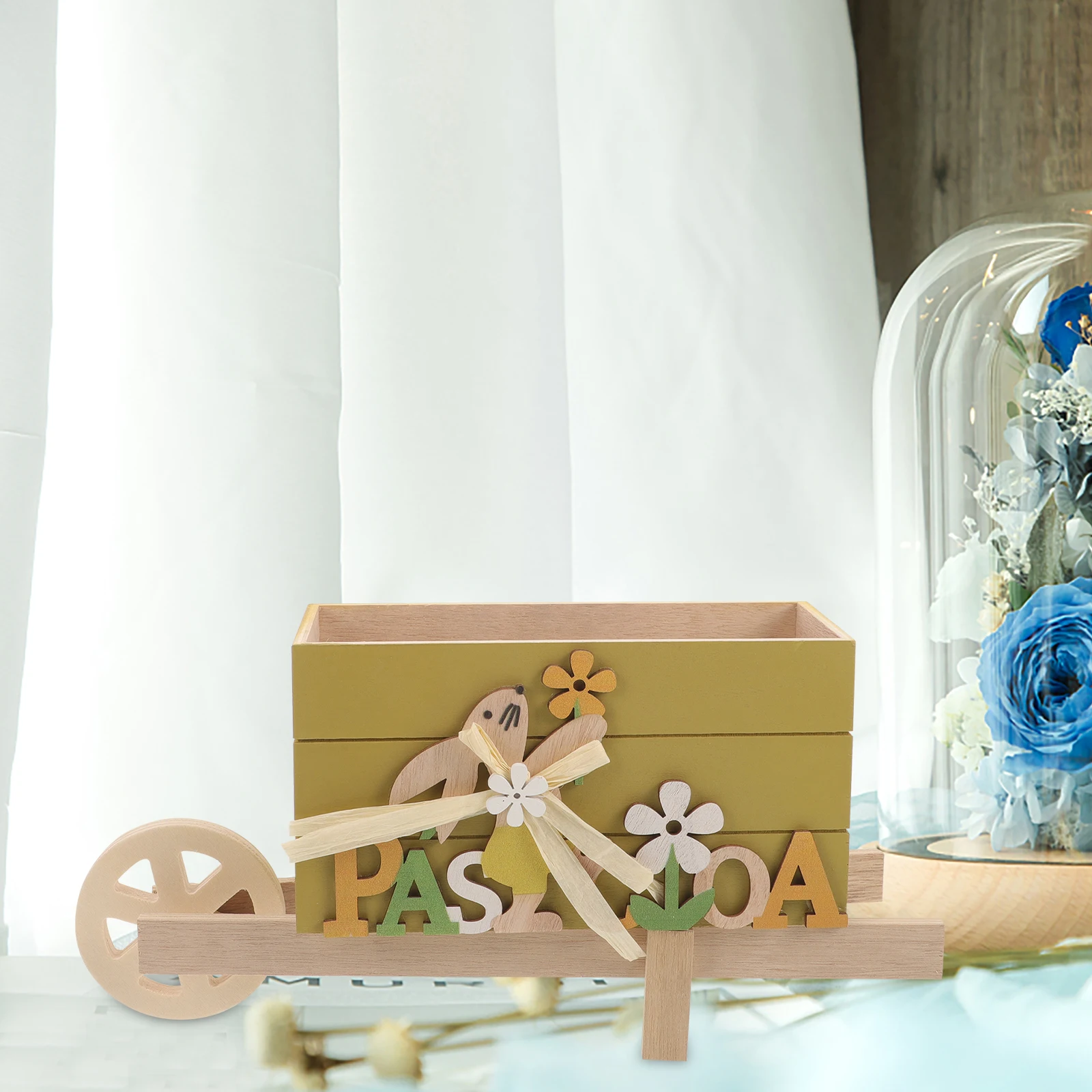

Creative Wooden Easter Cart Home Decoration Table Ornament Storage Rack Bunny Themed Gift Party Favor Spring Desk Decor