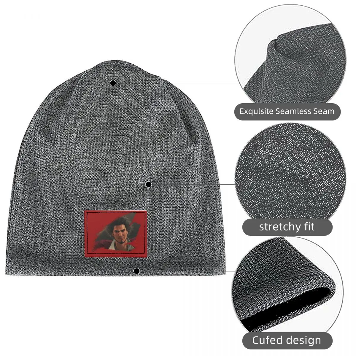 Ichiban Kasuga - Yakuza Waffle Knit Fleece Lined Beanie with PU Leather Patch Unisex Warm Winter Soft Cap
