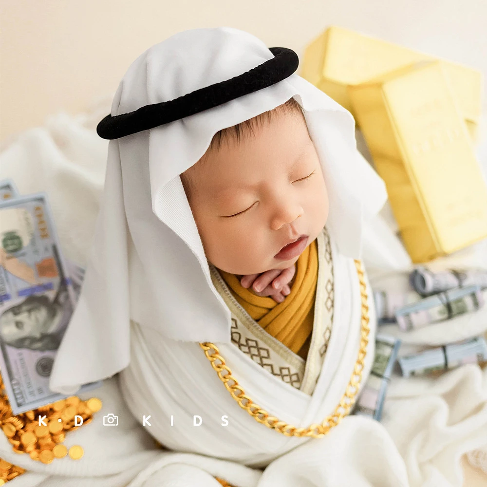 Newborn Photography Props Accessories Arab White Kerchief+Robe+Wraps Baby Photo Studio Shooting Clothes Headband Football Birth