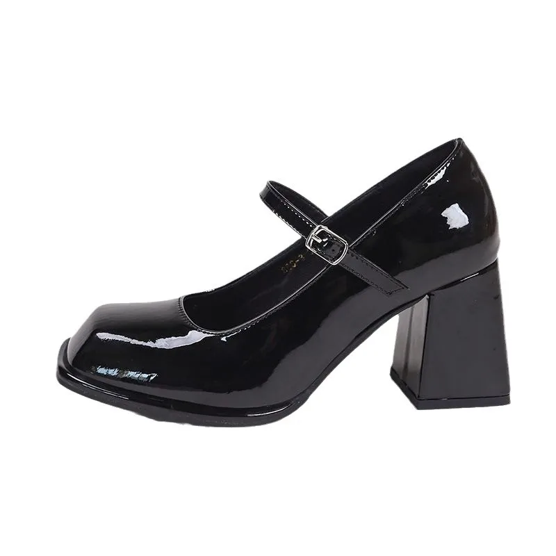 Mary Janes Office Ladies Solid Elegant Vintage Black Sandals Woman Buckle Non-Slip Casual Medium Heels Heels Korean 2024 Summer