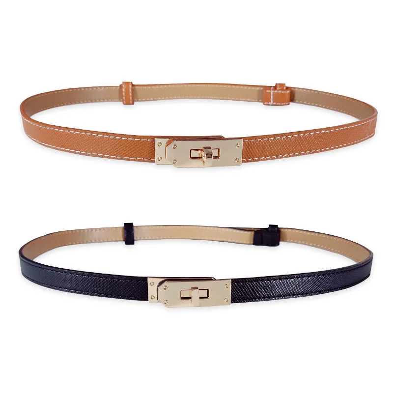 Fashion Adjustable Thin Belt Luxury Brands Camel PU Leather Female Designer Girdle Korean Black Corset Elegant Belts For Women image 6
