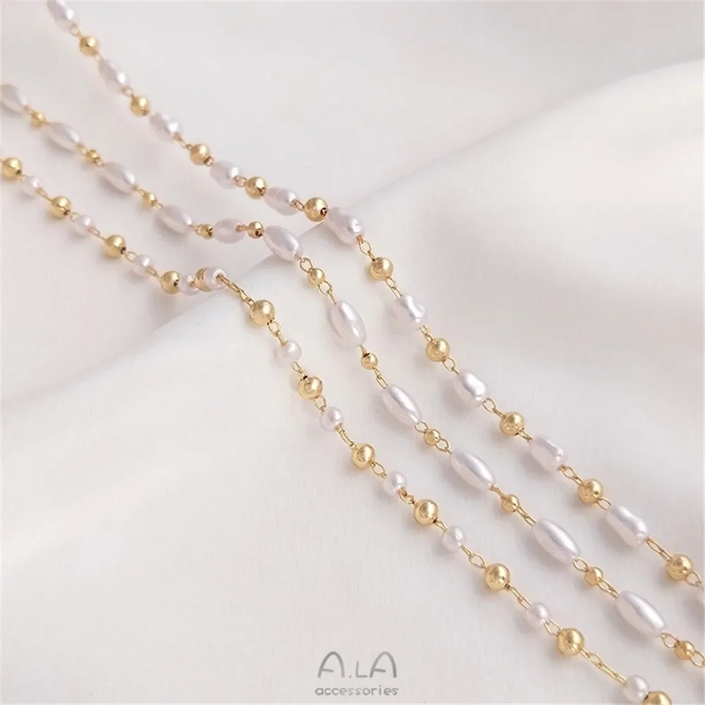 Handmade chain 14K gold imitation pearl rice bead shaped gourd bead isolation chain DIY necklace bracelet loose chain