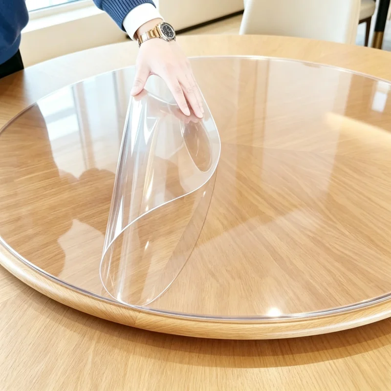 Transparente runde Tischdecke, 60, 80, 90 cm, kratzfeste PVC-Vinyl-Tischdecke, hitzebeständige, durchsichtige Schreibtischschutzmatte aus Kunststoff