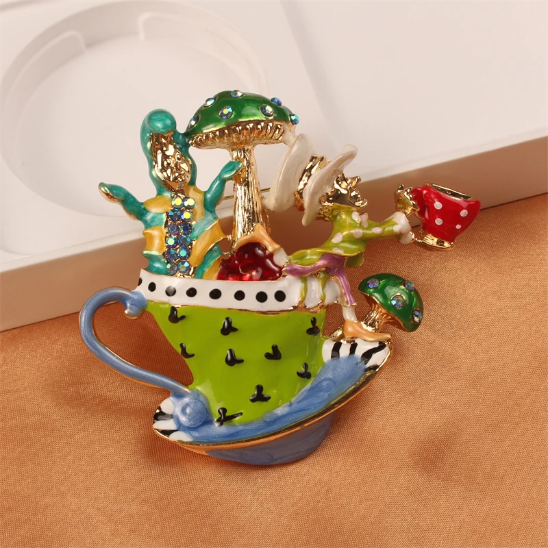 Cartoon Cute Mushroom Cup Spirits Brooches Unisex Enamel Fairy-tale Figure Badges Gifts Little Turtle Brooch Elegant Suit Badge