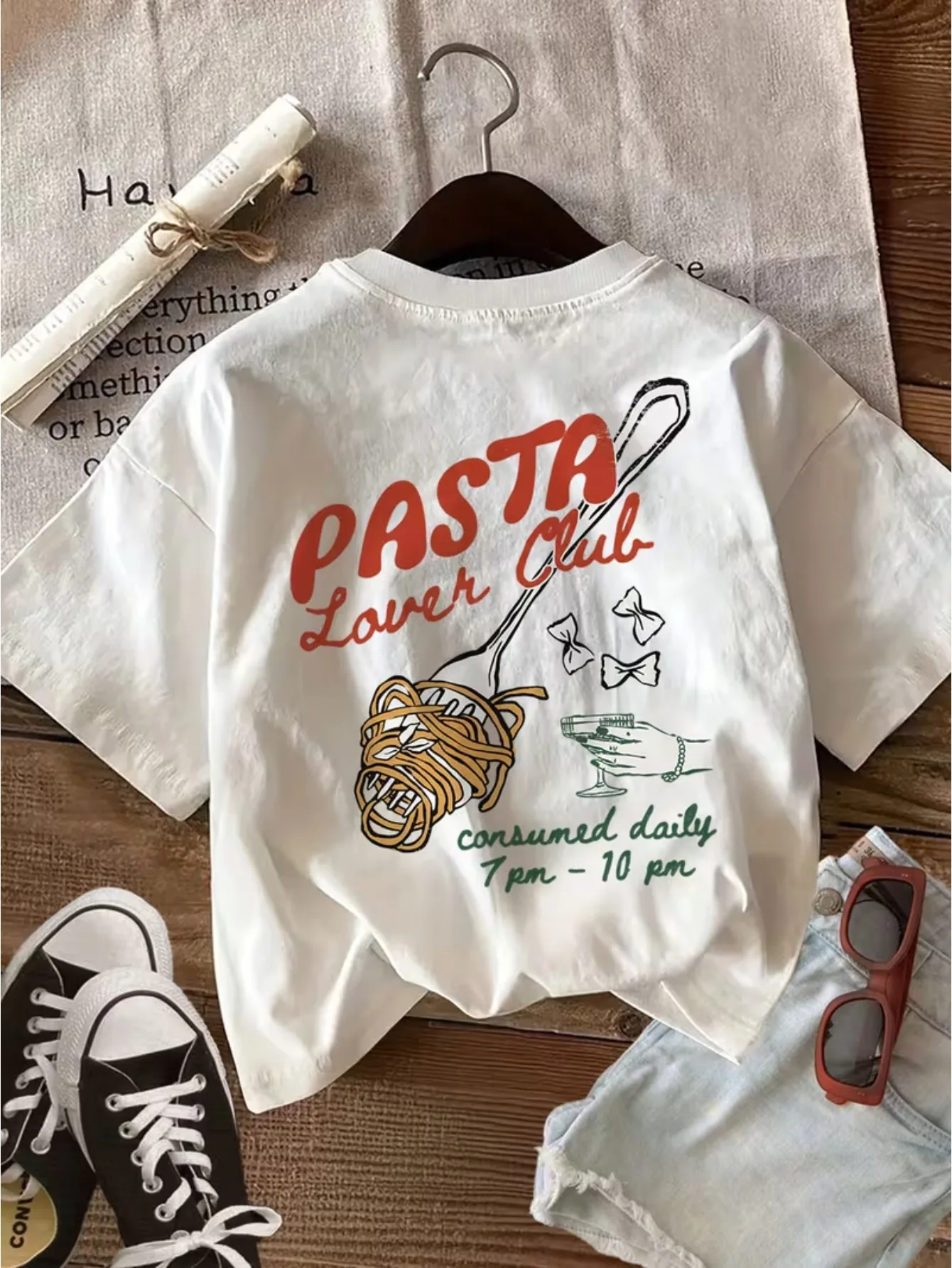 Pasta Lover Club T Shirt Funny Spaghetti Graphic Tee Vintage Foodie Art Top Retro Aesthetic Harajuku Streetwear Unisex Tshirt