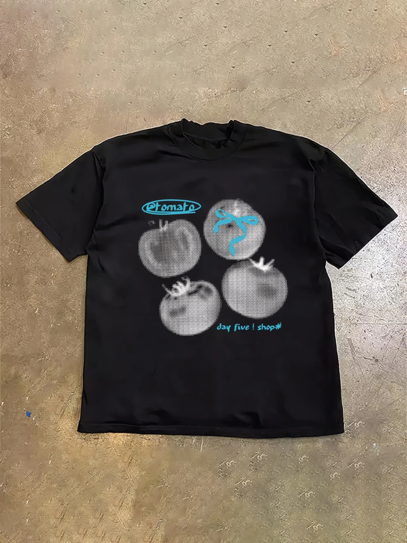 Walking Directional Blue Plaid Apple Print Loose Top Summer Short-Sleeved Men'S and Women'S T-Shirt