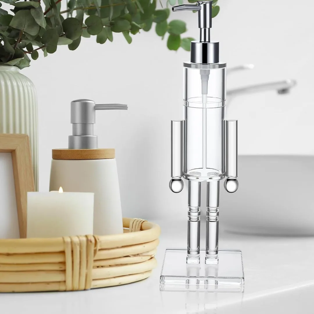 

Nutcracker Robot Shape Soap Dispenser Clear Acrylic Hand Lotion Dispenser for Bathroom Kitchen Home Decor