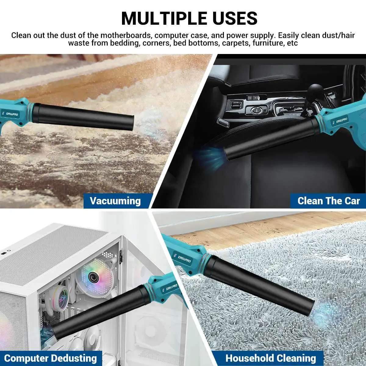 Imagem -02 - Drillpro-ventilador de ar Elétrico sem Fio Aspirador para Remoção de Poeira Máquina de Neve Ferramenta Elétrica Bateria 18v