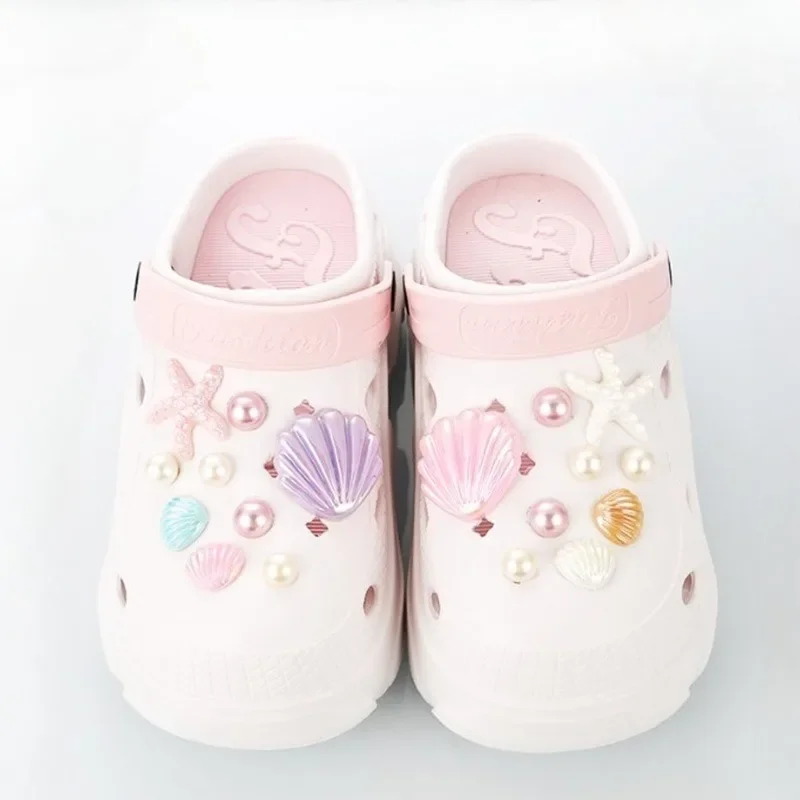 Neu 18-teiliges Schuh-Charms-Set: DIY Sommer Seestern Muschel Handarbeiten Schuh-Dekoration Schnallen-Charms für Lochschuhe Zubehör – Detail 6