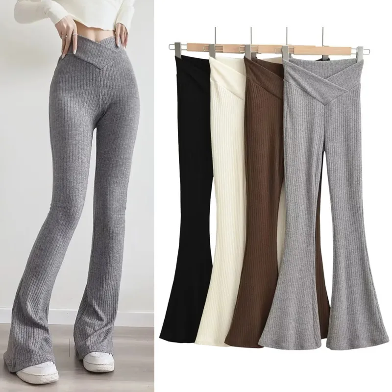 

Europe American INS Spicy Girl V-shaped High Waisted Elastic Pants Wrap Hips Drooping Flared Pants Women Slim Casual Floor Pants