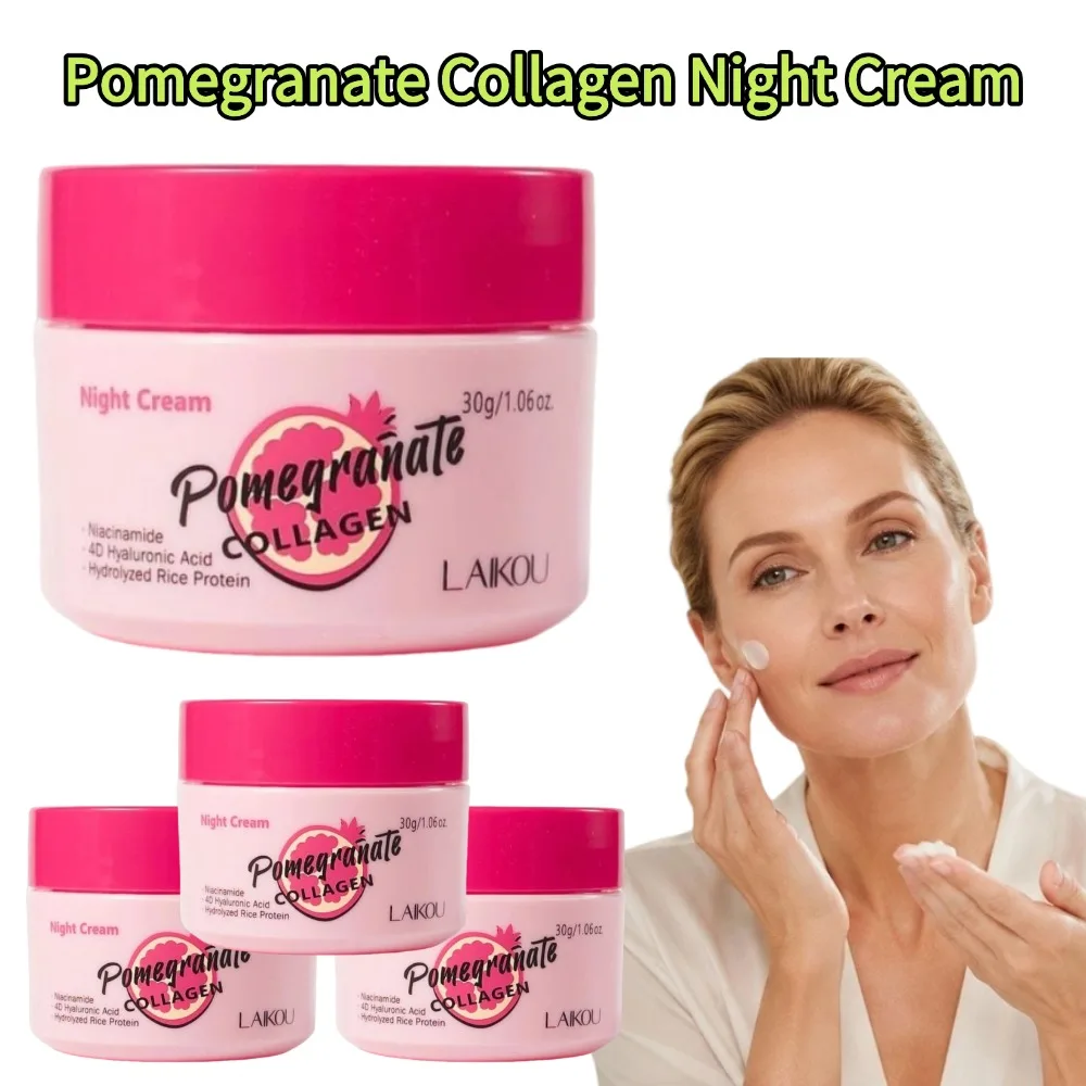 LAIKOU Pomegranate Collagen Night Cream Hydrating Sleeping Face Cream for Overnight Nourish Brightening Skin Care Moisturizer