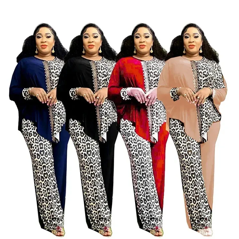 

DY2025Two Pieces SET Women Leopard Print Dashiki African New Arrival Spring Autumn Matching Sets Tops Pants Suits Outfits Clothi