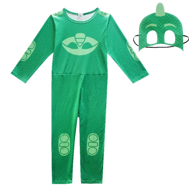 2025 New Child Cat Blue Boy Night Hero Jumpsuits Pajamas Cosplay Costume with Mask Cloak Birthday Party Dress Red Green Carni AA