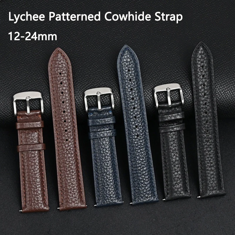 Genuine Leather Strap 12/13/14/15/16/17/18/19/20/21/22/23/24mm Men Women Universal Cowhide Replace Bracelet Watch Band Brown
