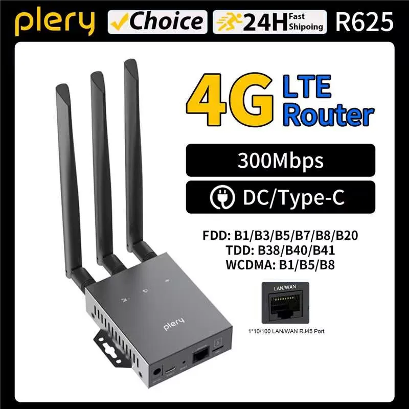 

Маршрутизатор Plery WiFi6 4G LTE, Wi-Fi роутер 2,4G 300 Мбит/с, портативное интернет-устройство с Nano SIM-картой, порт LAN/WAN для IP-камеры, вилка стандарта ЕС