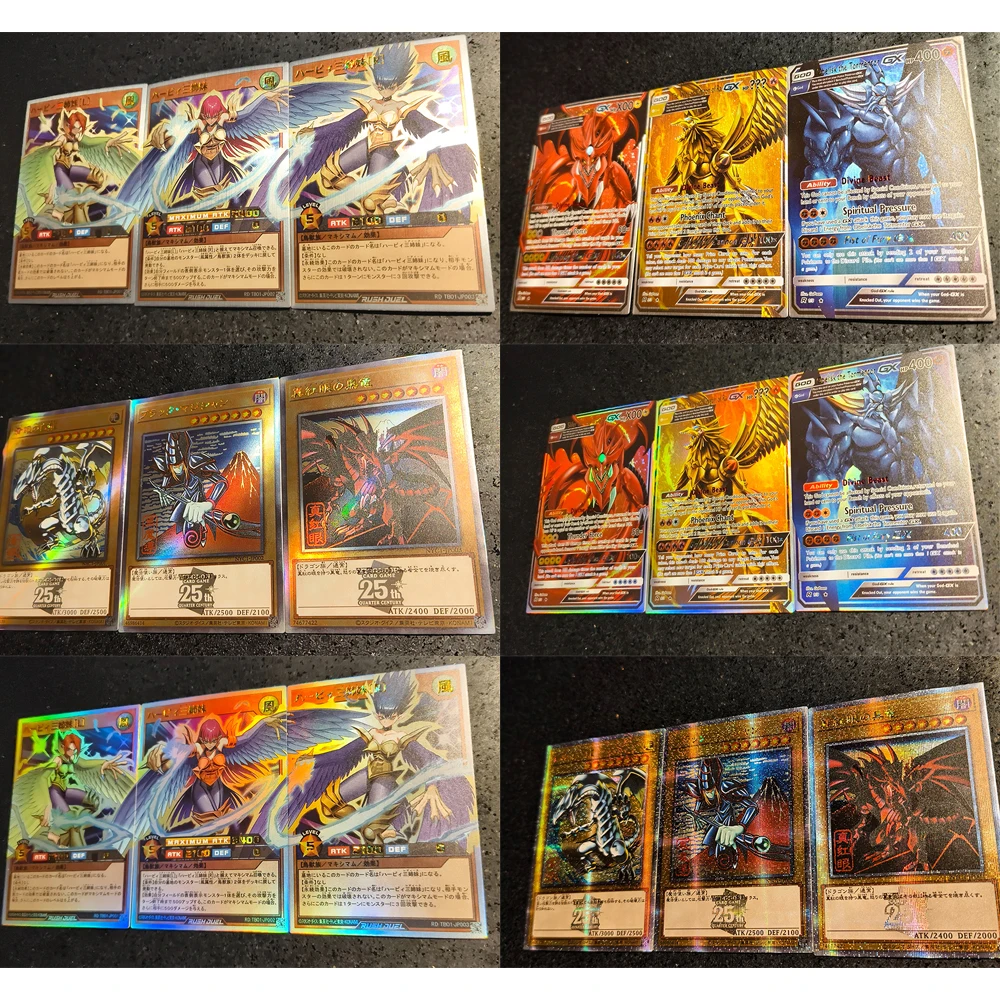 Yu-gi-oh DIY 3 unids/set 2009WCS ojos azules dragón blanco obelisco el tormentador Sky Striker Ace tarjeta coleccionable con purpurina refractante