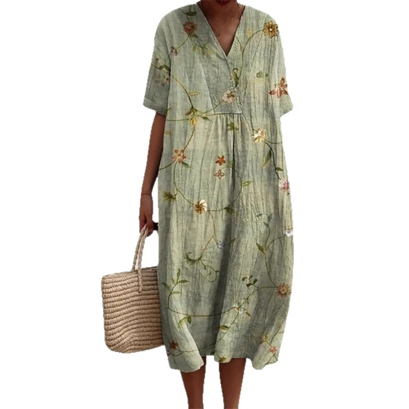 花柄シャツドレス女性長袖 3D デジタルプリントカジュアルボタンダウンマキシドレスエレガントな衣装