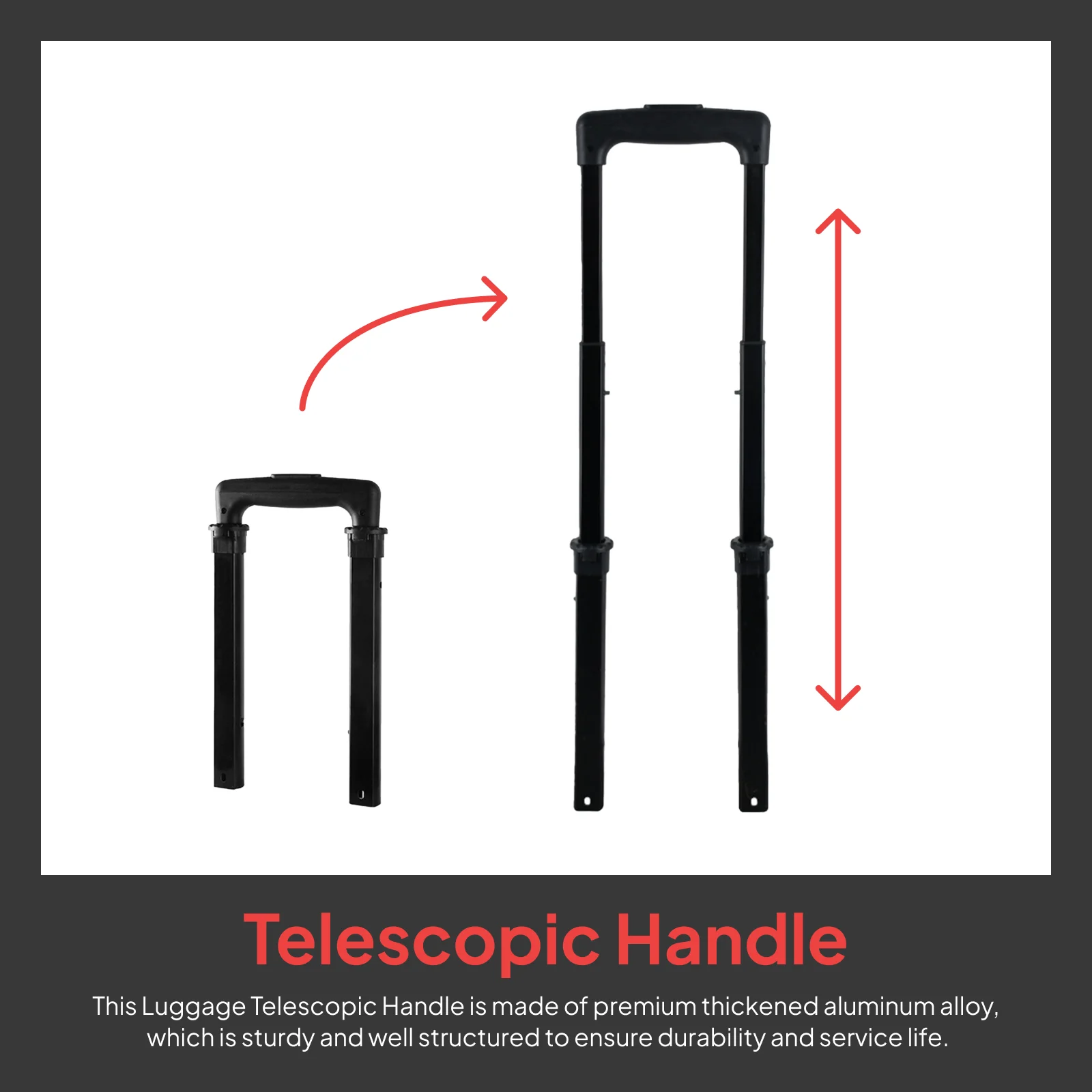 Suitcase Pull Out Rod Replacement Handle Aluminum Alloy Telescopic Spare Part for Luggage Trolley Travel Bag Stretchable Length