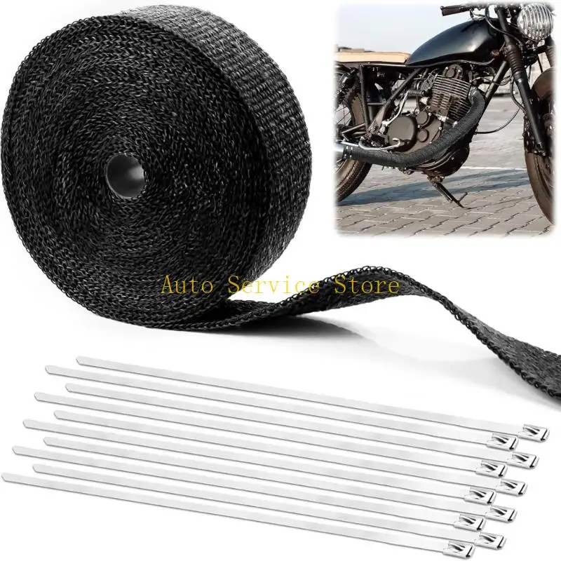 462A Motorcycle Muffler Thermal Tape Exhaust Band Heat Wrap Fiberglass Heat Shield