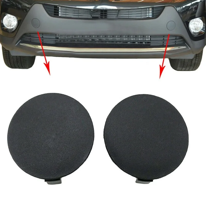 

1 Pair Front Bumper Tow Hook Cover Caps Decoration Black Exterior Parts Car Accessories Fit For TOYOTA RAV4 2013-15 Left & Right