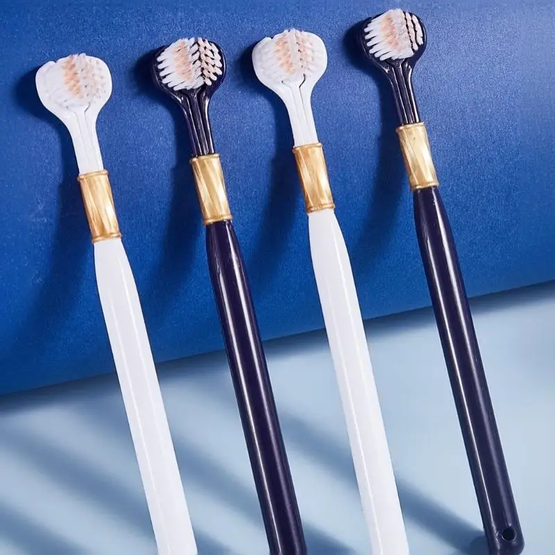6Pcs Family Soft Bristled Three Sided Toothbrush - Efficient Cleaning Three Headed Manual Toothbrush