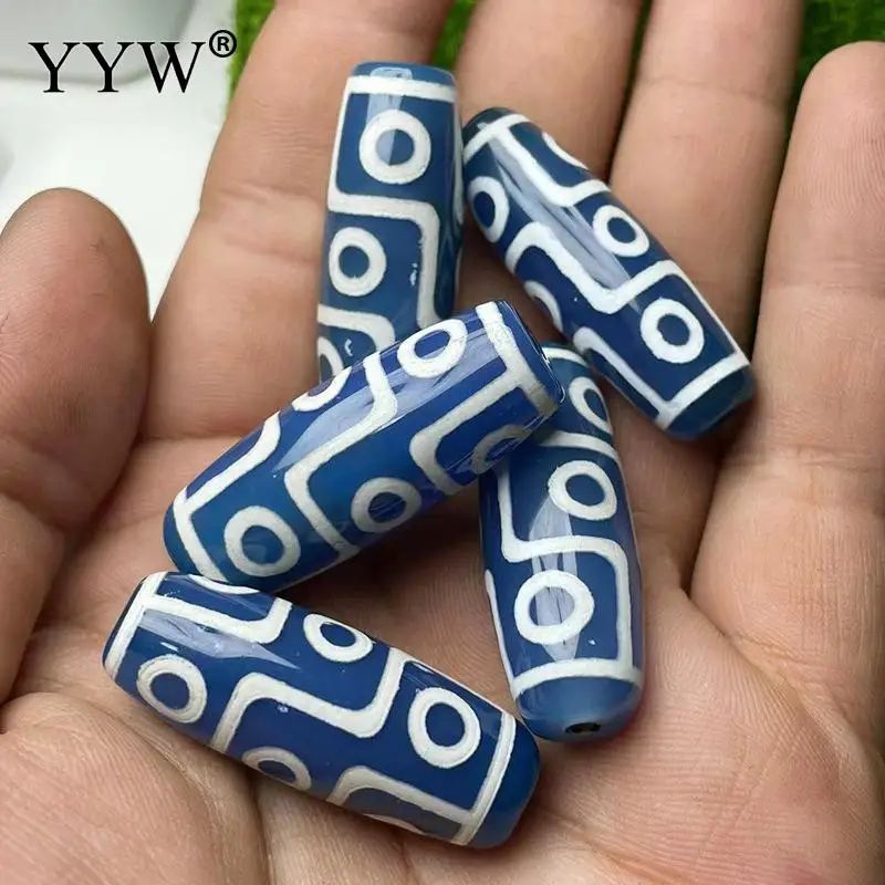 

10pc Natural Tibetan Agate Beads High Gloss 40mm Blue Chalcedony Nine Eyes Dzi Bulk Beads Bodhi Buddha Beads Jewerly Accessories