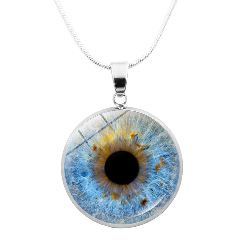 Eye Pupil Necklace Fashion Blue Violet Green Nebula Eyes Glass Pendant Women Sweater Snake Bone Chain Jewelry Decoration