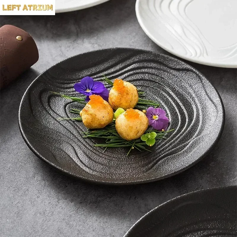 Matte Water Ripple Ceramic Plate Snack Dessert Plate Sushi Plate Breakfast Plates Salad Plates Restaurant Specialty Tableware