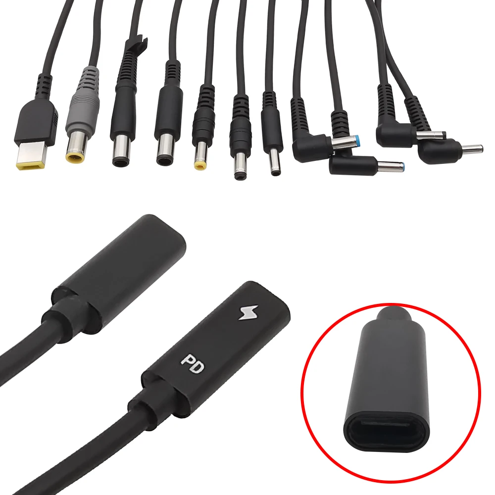 1Pcs USB Type-C Female Jack to 4.0x1.35/4.0x1.7/4.5x3.0/5.5x1.7/5.5x2.1/5.5x2.5/7.4x5.0/7.9x5.5mm DC Male Power Plug Converter