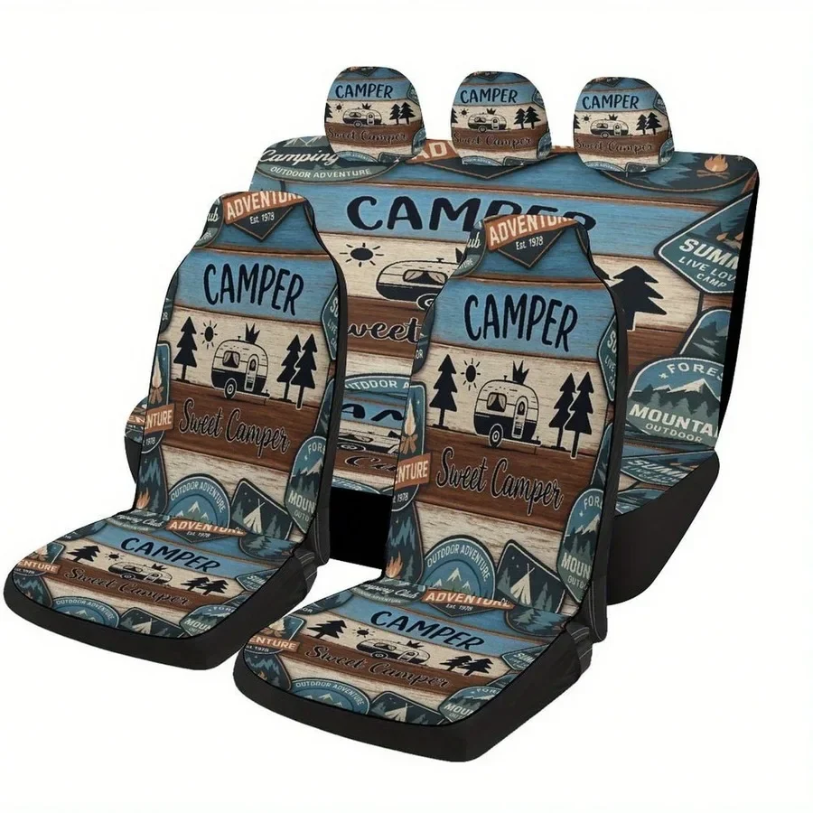 Camper Adventure Car Seat Covers Set For Front And Rear Seats Universal Fit All Seasons