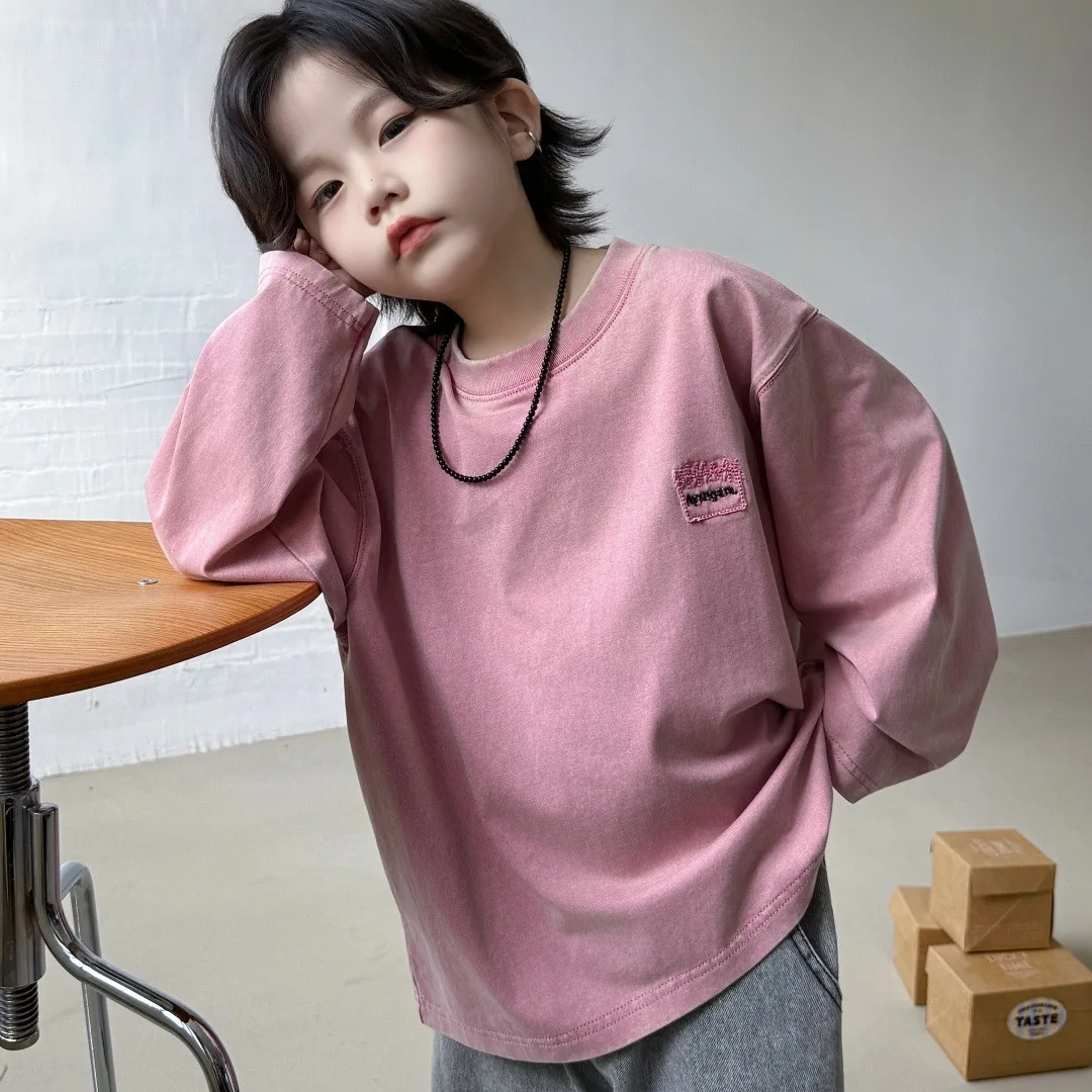 

Осенняя новинка: универсальный розовый топ в корейском стиле 2025 года, детская одежда для мальчиков, модные повседневные пуловеры с длинными рукавами и буквенным принтом