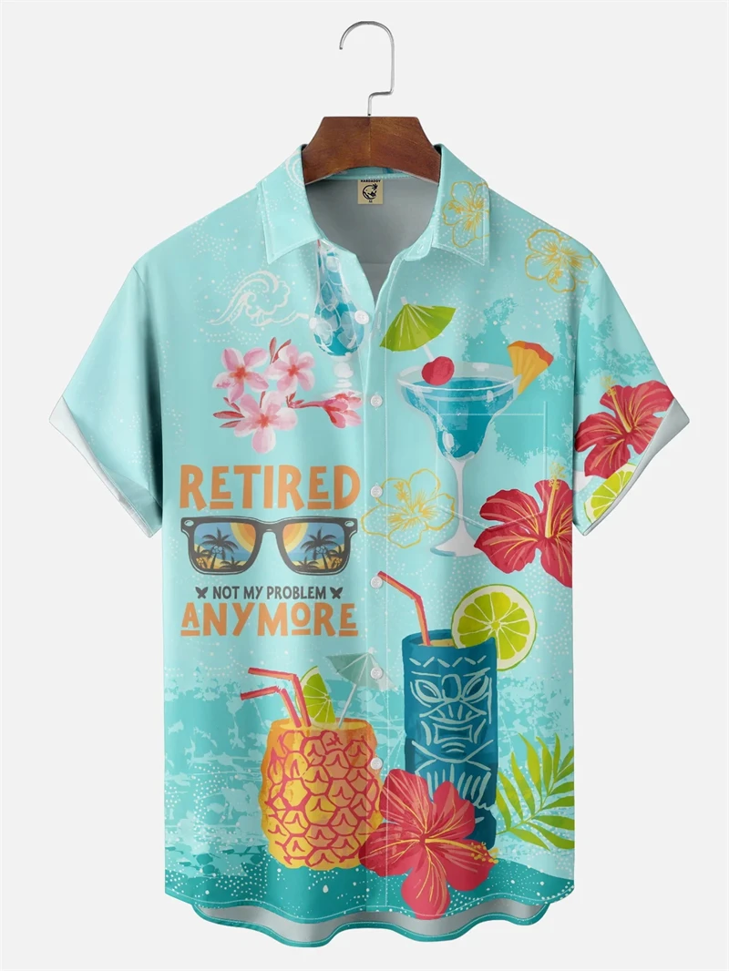 

Модные рубашки для мужчин, рубашка с коктейльным узором, 3D принт, цветные блоки, отложная уличная уличная рубашка с коротким рукавом, гавайские топы, новые