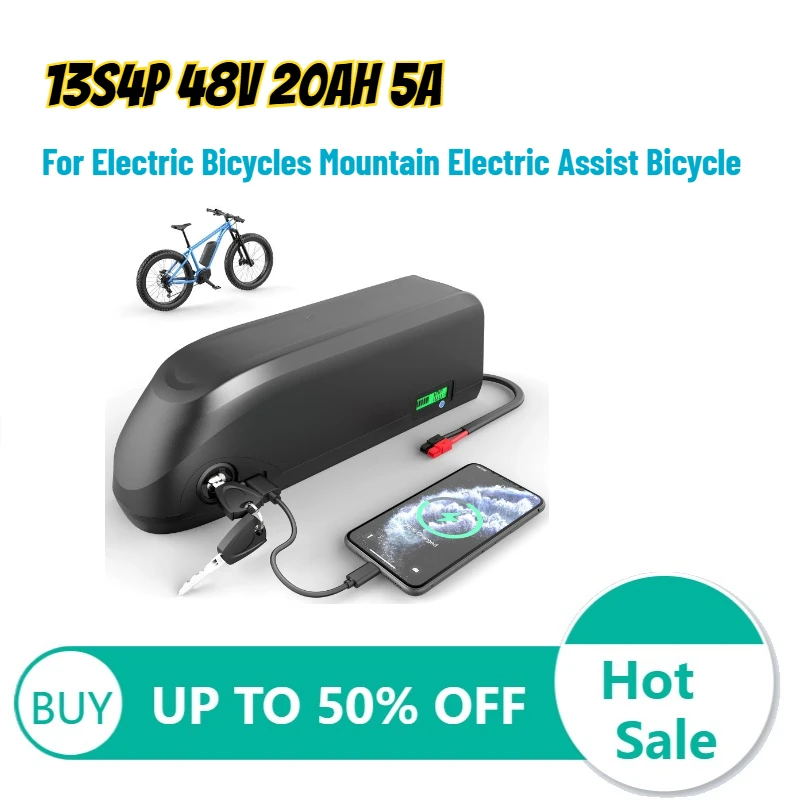 13S4P 48V 20Ah 5A Large Capacity Lithium Batteries for Electric Bicycles Mountain Electric Assist Bicycle Rechargeable Battery