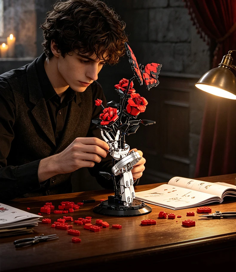Idea Baustein Rote Rose Lernspielzeug Skelett Schmetterling Blume Handkonstruktion Baustein-Sammlung für Geschenke – Detail 7