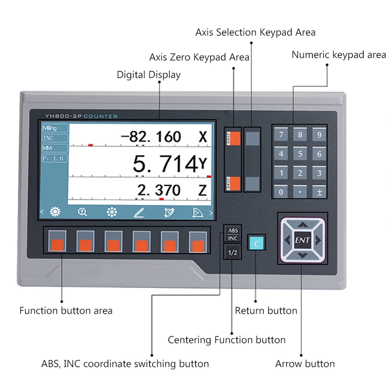 YH800-2P 14 Languages BIG LCD DRO Digital Readout Set Kit 5U 5V TTL Linear Encoder Optical Line Scales Dimensions YH800 YHSINO