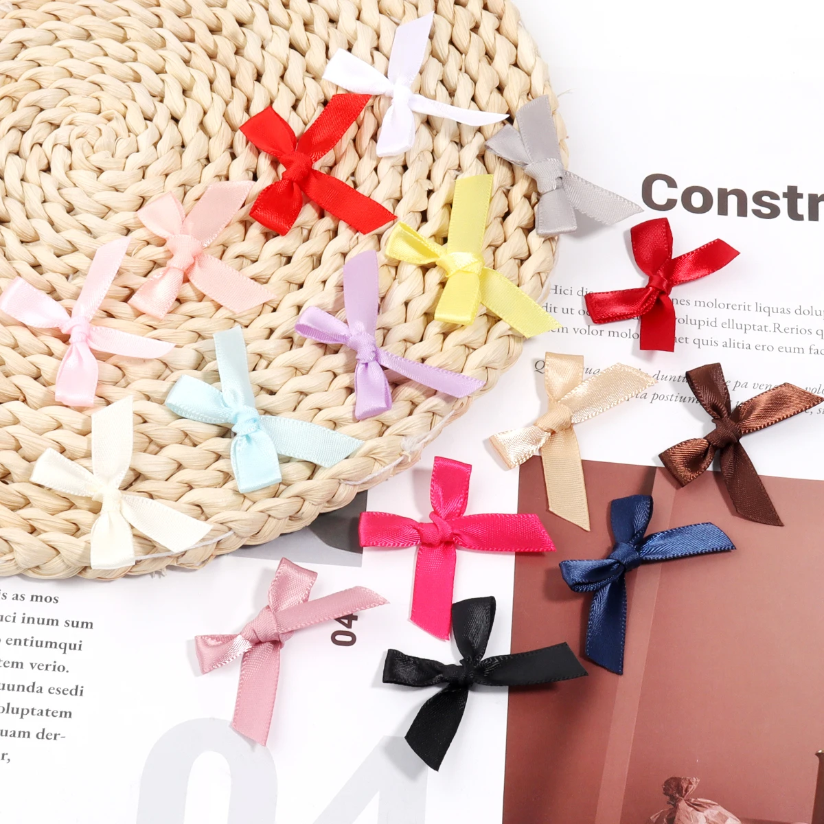 50pcs/lot Color Ribbon Bow Ties Beads Polyester Hand Tied Bow for DIY Earring Hairpin Handcraft Decoration Jewelry Accessories
