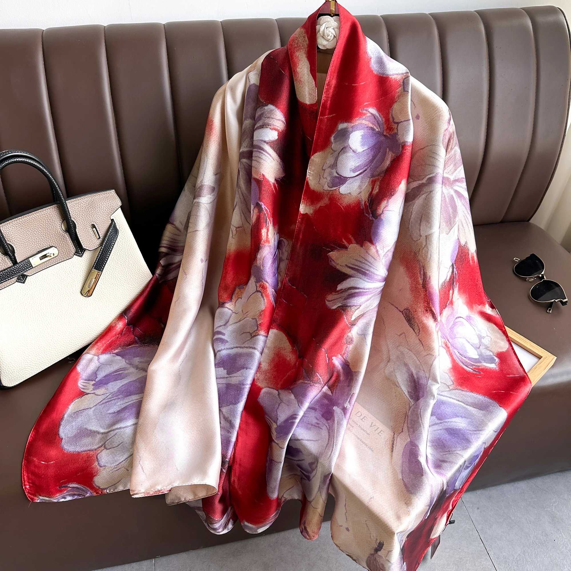 2024 Spring and Autumn New Silk Scarf Women Beach Long Large Size Scarf Outdoor Windproof Luxury Soft Shawl Lady Hijab 180*90cm