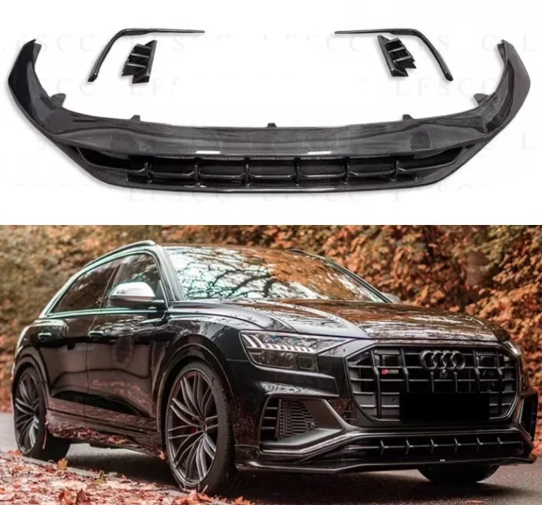 Carbon Fiber Bumper Front Lip Spoiler Fog Lamp Air Vent Outlet Wind Knife Splitter Cover For Audi Q8 2019-2023