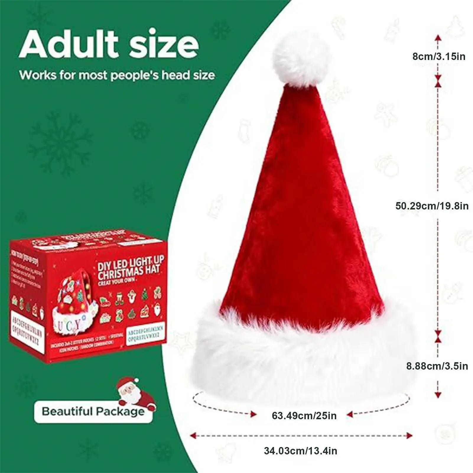 Light Up Santa Hat Adult Christmas Dress Up Headdress Dress Up Holiday Hat For Kids Women Men Event Planners Family Photo Winter view 6