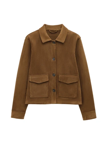 Imagen 2 del producto Chaqueta con textura de gamuza para mujer, abrigos recortados de manga larga a la moda, informal, nuevo en prendas de vestir exteriores, 2025