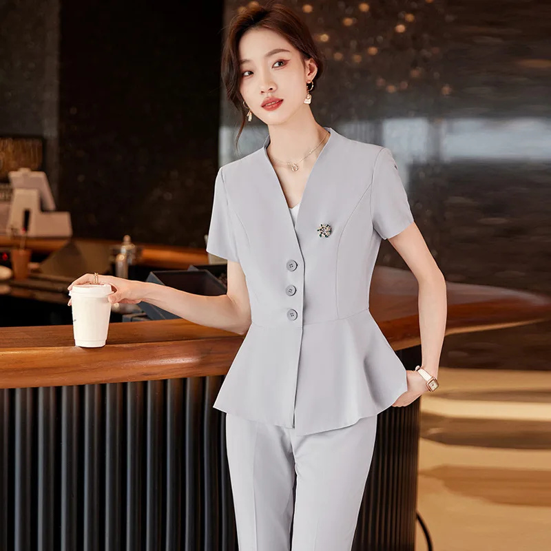 

High-end Hotel Front Desk Reception Beauty Salon Jewelry Store Workwear Set Summer Short Sleeve New Professional Women's Clothin