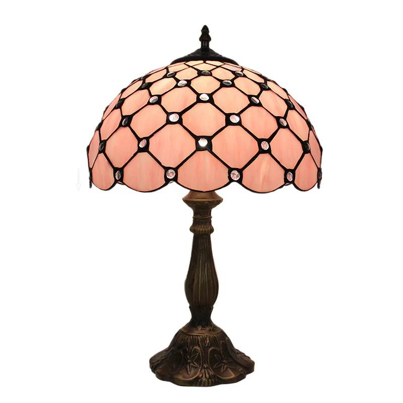 12inch 30cm Bead 25k Stained Glass Tiffany Lampshade Pastoral Bedside Table Lamp Lamparas De Mesa Desk Night Light