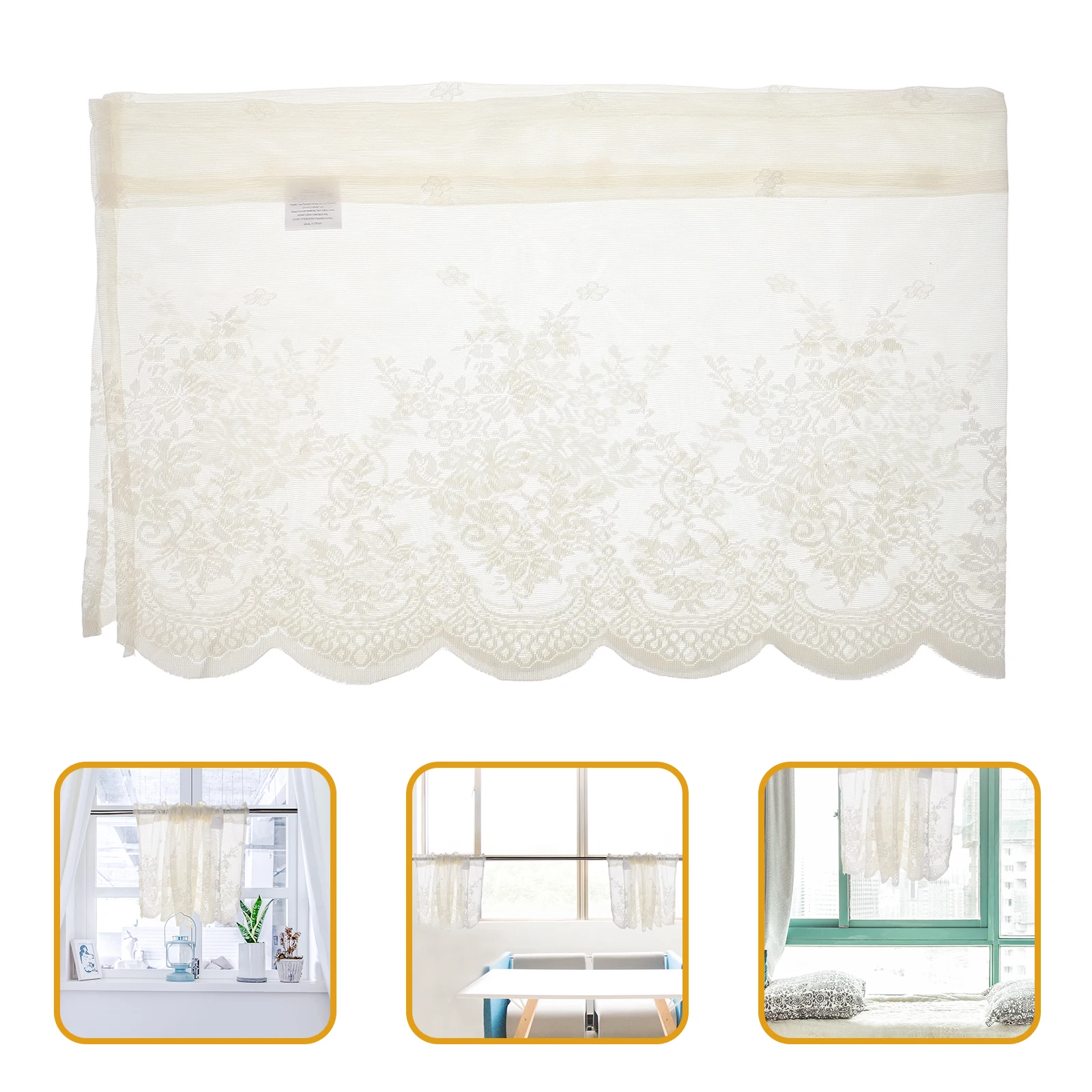 

Lace Curtains Translucent Beige Living Half for Windows Vintage Kitchen Single Fragrance