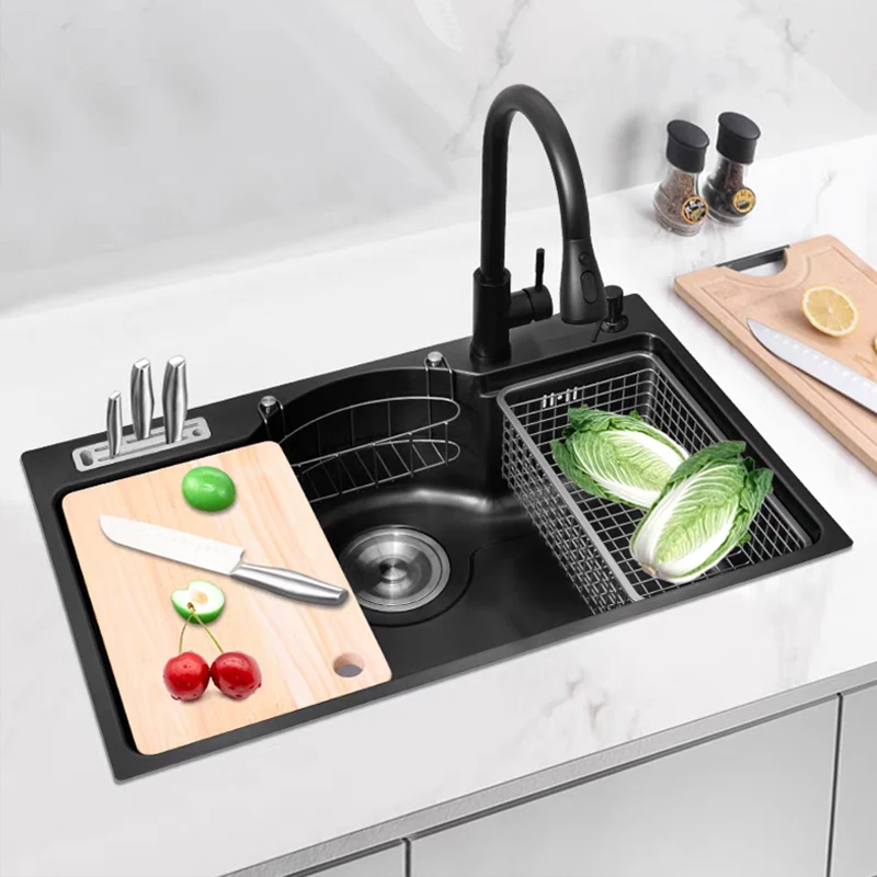 Multifunctional Black Kitchen Sink Set Durable 304 SS Stainless Steel Single Bowl Sinks for the Kitchen With Drain Board
