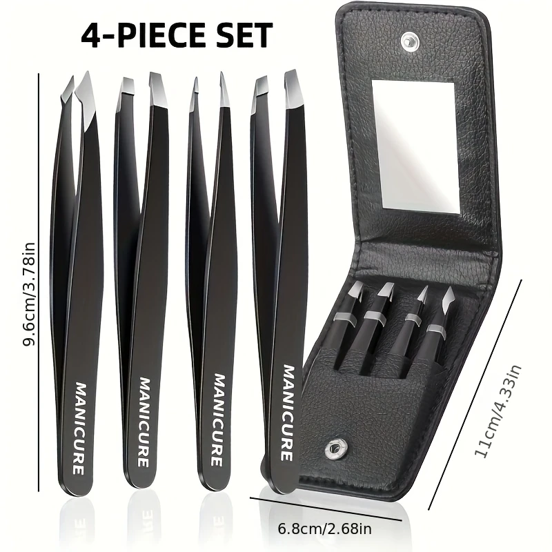Ensemble de pincettes à sourcils en acier inoxydable, avec ruban à Double paupière et étui, outils de maquillage professionnels pour Extension de cils, 4 pièces