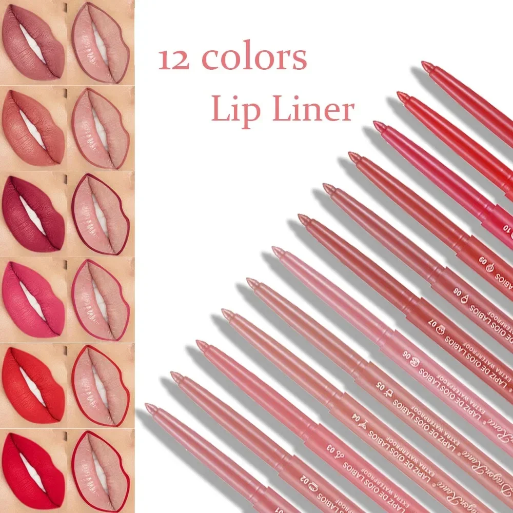 Lápiz Delineador de labios mate resistente al agua, tinte de labios de contorno rojo Sexy, lápiz labial duradero, hidratante, taza antiadherente, maquillaje de labios, 12 colores
